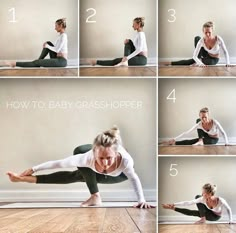 a woman doing yoga poses on the floor