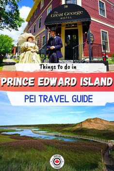 the prince edward island pet travel guide is shown in front of a red building and green grass