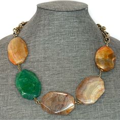 Anthropologie Agate Slice Stone Chunky Bead Slab Necklace Genuine Dyed Agate Stones Nwt New With Tag Vintage Look Gold Tone Chain Approximately 23 Inches Long & 4 Inch Extender ** Please Note. Multiple Are Available And Each Stone Will Differ Slightly Check My Other Listings And Follow Me For Warehouse Deals And New Arrivals. I Carry Necklace Earrings Bracelets Pins & Jewelry Items. Everything Including Rhinestones Chandelier Crystal Boho Bohemian Boutique Fancy Funky Unique Western Abstract Sto Chunky Jewelry Necklace Folksy, Sandra Webster Jewelry, Bohemian Multicolor Necklace With Large Stone, Agate Slice Jewelry, Anthropologie Necklace, Dyed Agate, Bohemian Boutique, Floral Statement Necklace, Diy Jewelry Display