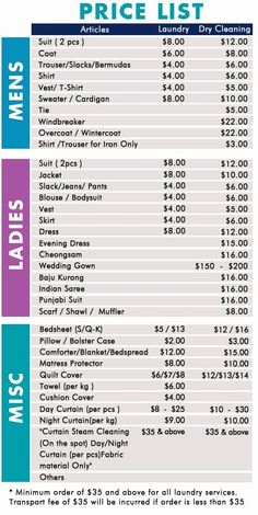 the price list for an apartment