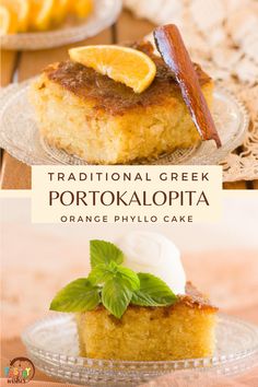 traditional greek pottokalpia orange phylo cake with whipped cream on top