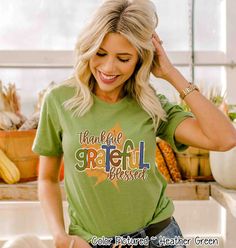 Thankful, Grateful, Blessed Fall Leaf Tee #ThanksgivingShirt #PumpkinShirt #FallSweatshirt #WomensFallShirt #KidsFallShirt #CuteFallShirt #FamilyMatchingTee #ThanksgivingFamily #FallTees #AutumnShirt #PumpkinSweatshirt #ThankfulBlessedTee #GiveThanksShirt Cute Pumpkin Faces, Autumn T Shirts, Fall Tee, Autumn Gifts, Group Shirts, Heather Green, Witchy Woman, Pumpkin Shirt, Coffee Shirts