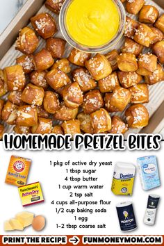 an advertisement for homemade pretzel bites with instructions to make them taste like butter