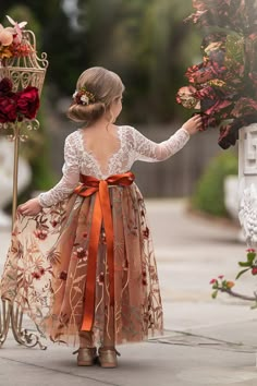 Long Sleeve Lace Tulle Flower Girl Dress for Fall Weddings - Burnt Orange - The Little Kitten Boutique Memories Ideas, Wedding Orange, Tulle Flower Girl Dress, 2025 Wedding, Dress For Fall, Ethereal Wedding, November Wedding