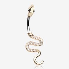 a gold and diamond snake belly ring