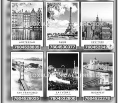 black and white pictures of different cities in the world