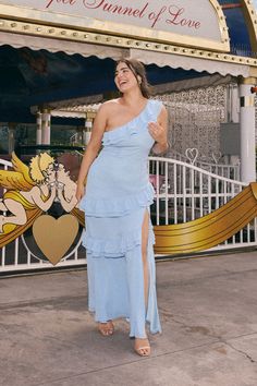 Brilliant Grace Light Blue Ruffled One-Shoulder Maxi Dress Lulus Light Blue Dress, Blue Beachy Dresses, Pastel Ruffle Dress, Baby Blue Bridesmaids Dresses, Light Blue Evening Dress, Baby Blue Wedding Dresses, Pale Blue Bridesmaid Dresses, Baby Blue Bridesmaid Dresses, Light Blue Maxi Dress