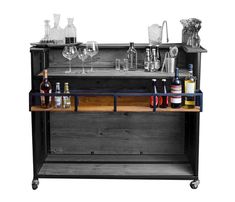 an old fashioned bar with wine glasses and bottles on it's back shelf, isolated against a white background