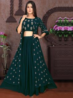 Bottle Green Lehenga Choli, Bottle Green Lehenga, Latest Lehenga Choli, Green Lehenga Choli, Crop Top Lehenga, Lehenga Designs Simple, Wedding Blouse Designs