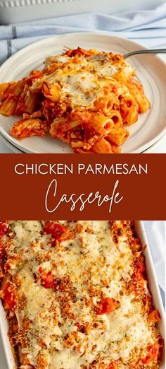 chicken parmesan casserole in a white dish