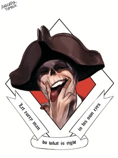 a drawing of a person with a pirate hat on his head and tongue sticking out