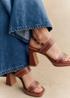 Suzie High Sandals - Smooth Natural Leather - Smooth cowhide leather - Sézane Work Sandals, Everyday Heels, Shoes Heels Classy, Summer Heels, Open Toe Heels, Chunky Block Heels