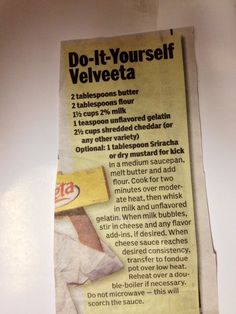 a newspaper ad for do - it - yourself velveeta on the wall