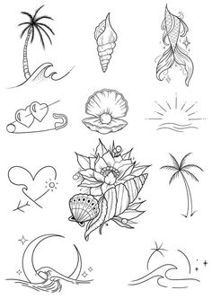 some tattoos that are on the back of someone's arm and chest, with different designs