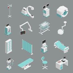 the medical equipment are depicted in this set, including an oxygen machine and other devices