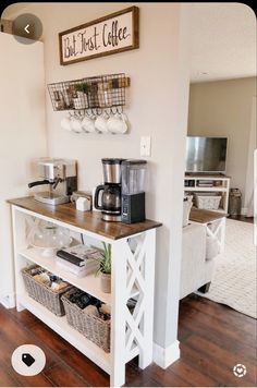 a coffee bar in the corner of a living room