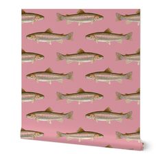 a pink wallpaper with fish on it