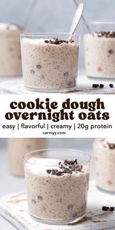 cookie dough overnight oats in small glass bowls