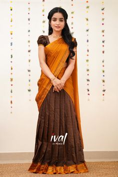 Simple Half Saree Designs, Silk Half Saree Designs, Simple Half Saree, India Traditional Dress, Silk Half Saree, Haldi Photoshoot, Simple Frock Design, Haldi Outfit