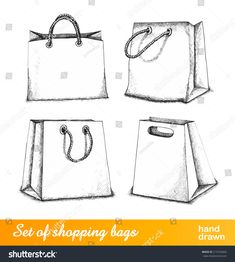 set of shopping bags drawn by hand on white background