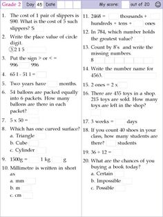 two numbers and one number are shown in the worksheet for grade 2 students