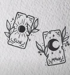 two stickers with the words sun and moon on them