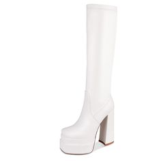 PRICES MAY VARY. Heel Height: 5.5"/14cm; Platform height: 2.4"/6cm, Shaft Height: 15.0"/38cm. Elastic PU leather on the upper ​and soft synthetic fabric lining, slip-resistant rubber sole. Square toe knee high platform heel design, side full-length zipper, easy to put on and off. Wear the stylish chunky high heel boots on any occasion, you are definitely the most eye-catching one. Please check the size chart before ordering WETKISS dress knee boots to ensure you receive the correct size.  Shoe’s Dress Knee Boots, Chunky High Heel Boots, White Platform Boots, Platform Knee High Boots, High Boots For Women, Designer High Heels, Gogo Boots, Chunky High Heels, Stylish Boots