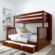 there is a bunk bed with a trundle underneath it