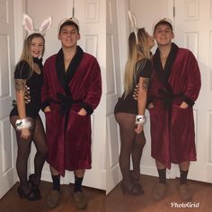 three people dressed up in bunny ears and robes