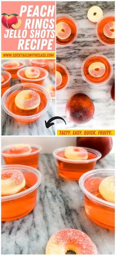 Peach ring jello shots Summer Jello Shots, Vodka Jello Shots, Peach Jello Shots, Shots Vodka, Jello Shots Vodka, Peach Jello, Peach Ring, Pool Party Summer, Enchanted Forest Party