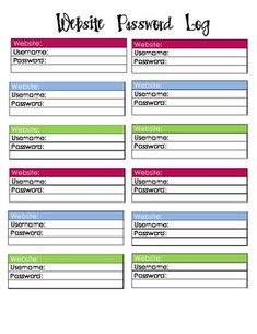 a printable website password log is shown