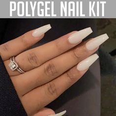 showing nails grey color Polygel Nail, Nails Now, White Acrylic Nails, Gel Nail Kit, Manicure Y Pedicure, Nail Shapes, White Acrylic, Nail Kit