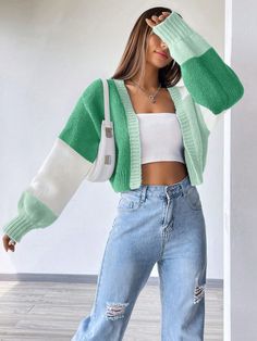 Multicolor Casual Collar Long Sleeve Fabric Colorblock  Embellished Medium Stretch Fall/Winter Women Clothing Young Adult Outfits, Cardigan Casual, Duster Cardigan, Knitwear Women, Winter Women, Cardigans For Women, Drop Shoulder, All Fashion, Women Clothing