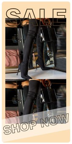 Black Fashion Solid Color Pointed Keep Warm Stiletto High Boots Green Two Piece, Shoe Tags, Point Shoes, Yellow T Shirt, Wholesale Fashion, Boots Black, Stripe Print, Types Of Shoes, Keep Warm