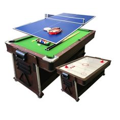 two tables that have ping pong tables on top of each other, one with a ball and racket in it