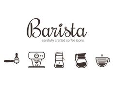 the barista logo is shown in black and white, with different types of coffee