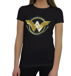 This black Wonder Woman t-shirt, available in fitted and standard sizes, features the Wonder Woman movie symbol surrounded by Diana's coiling Golden Lasso. Black Wonder Woman, Hephaestus God, Lasso Of Truth, Wonder Woman Shirt, Lost Memories, Wonder Woman Movie, Movie Logo, Woman Movie, Movie T Shirts