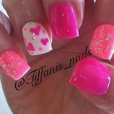 Pink And White Nails, Gel Nails Long, Nails Yellow, Valentine Nail Art, Bright Nails, Hur Man Målar, Get Nails, Fabulous Nails, Fancy Nails