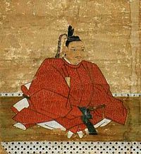 an old painting of a man in red sitting on a bench with polka dotes