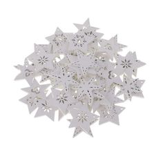 white paper stars are arranged in the shape of snowflakes on a white background