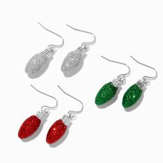 Claire's Christmas Lights Drop Earrings - 3 Pack Winter Party Dangle Jewelry, Silver Jewelry For Holiday Parties, Silver Jewelry For Party And Holiday Season, Silver Holiday Party Jewelry, Silver Jewelry For Party And Holiday, Nickel-free Jewelry For Festive Holidays, Nickel-free Jewelry For Festive Holiday, Silver Christmas Holiday Jewelry, Holiday Festive Nickel-free Jewelry