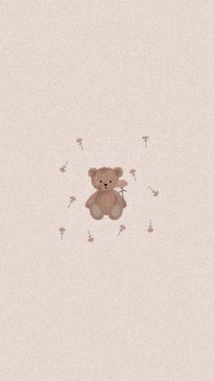 a brown teddy bear sitting on top of a field of dandelions in the sky