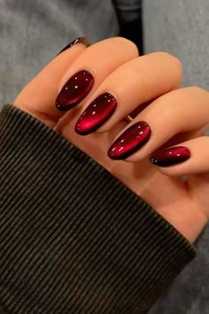 Red Glass Nails, Quartz Nails, Wine Nails, Cherry Nails, Simple Gel Nails, Almond Acrylic Nails