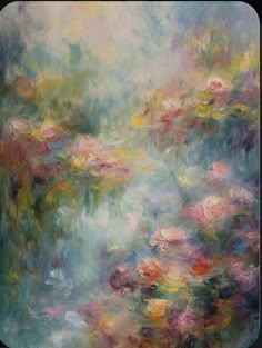 an abstract painting of water lillies and other flowers