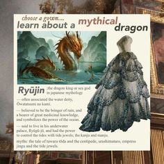 there is an advertisement for a dress that looks like a dragon in front of some paintings