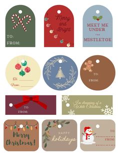 christmas gift tags with different designs on them