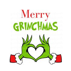 two hands making a heart shape with the words merry grinmas in green and red