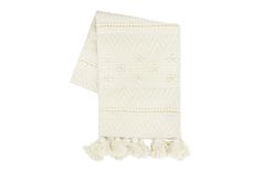 a white scarf with tassels on it