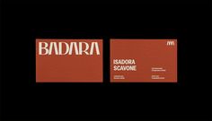 some type of business card with the word badara on it in white and red