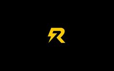 the letter r is made up of yellow lightning boltes on a black background, which can be used as a logo